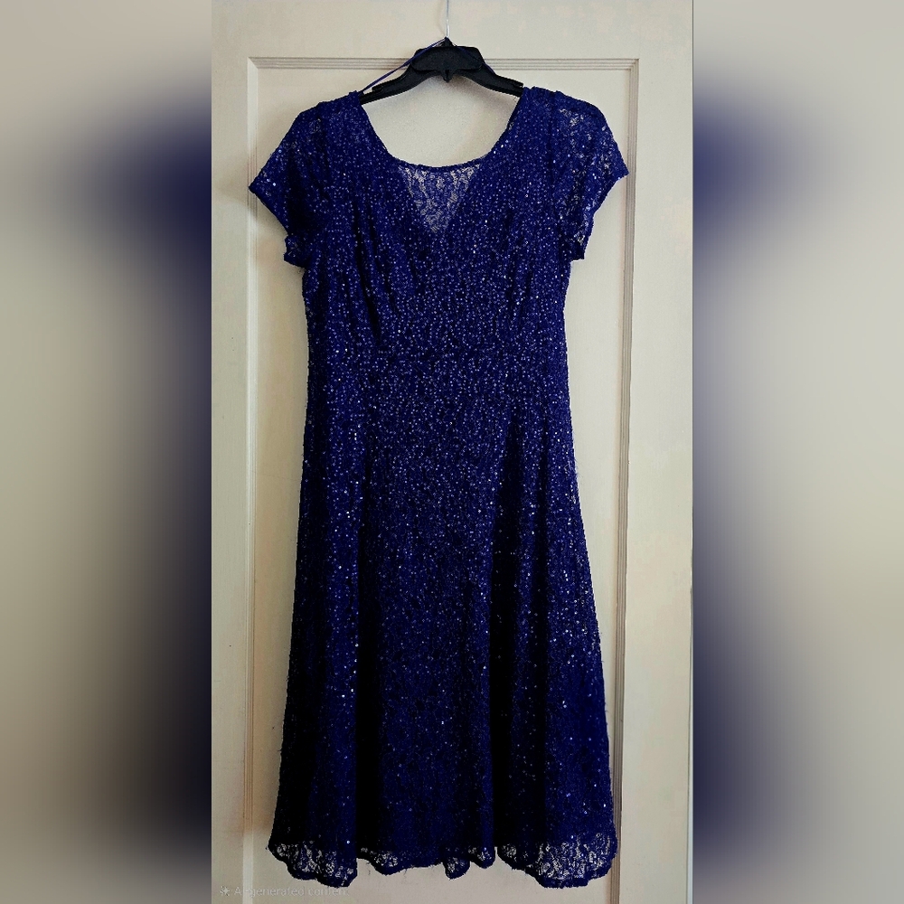SLNY Midnight Blue Sequin Gown